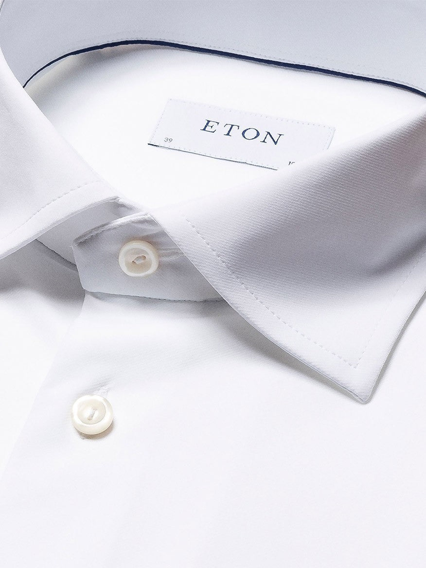 Eton White Four-Way Stretch Shirt with wide spread collar detail and Eton label visible.