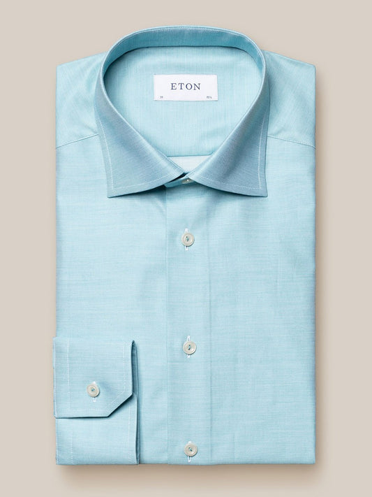 Eton Green Royal Twill Shirt in Floral Print Contrast