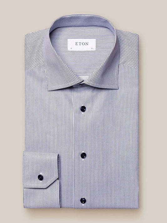 Eton Mid-Blue Dual Striped Signature Twill Shirt