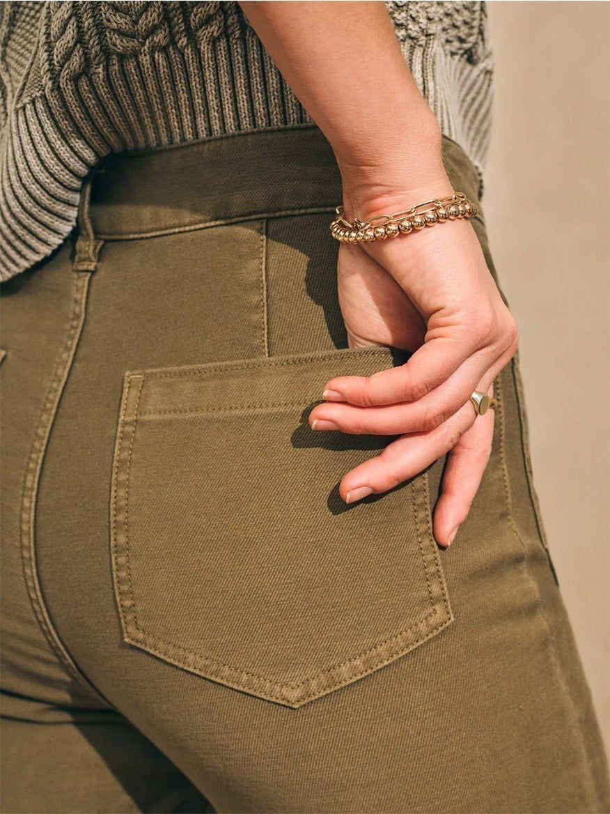 Faherty Brand Stretch Terry Slim Wide Leg Pant in Military Olive