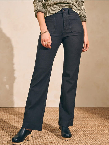 Faherty Brand Stretch Terry Slim Wide Leg Pant in Washed Black