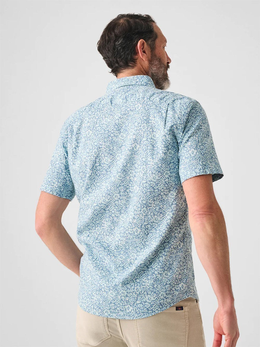Faherty Brand Short Sleeve Breeze Shirt in Teal Waters Hilo