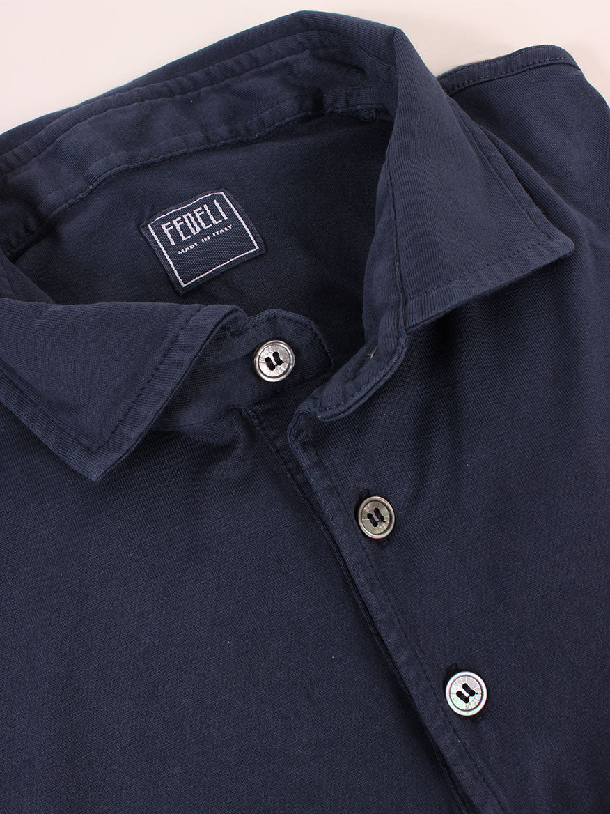 Fedeli Navy Short Sleeve Polo with collar detail and visible brand label.