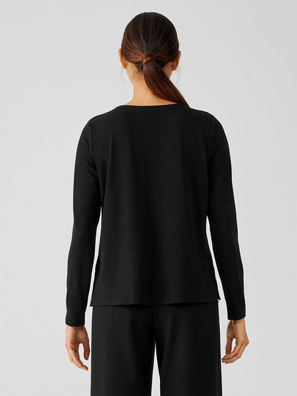 Eileen Fisher Stretch Jersey Knit Crew Neck Top in Black