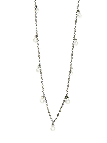 Freida Rothman Bezel Droplet Strand Necklace in Silver & Black