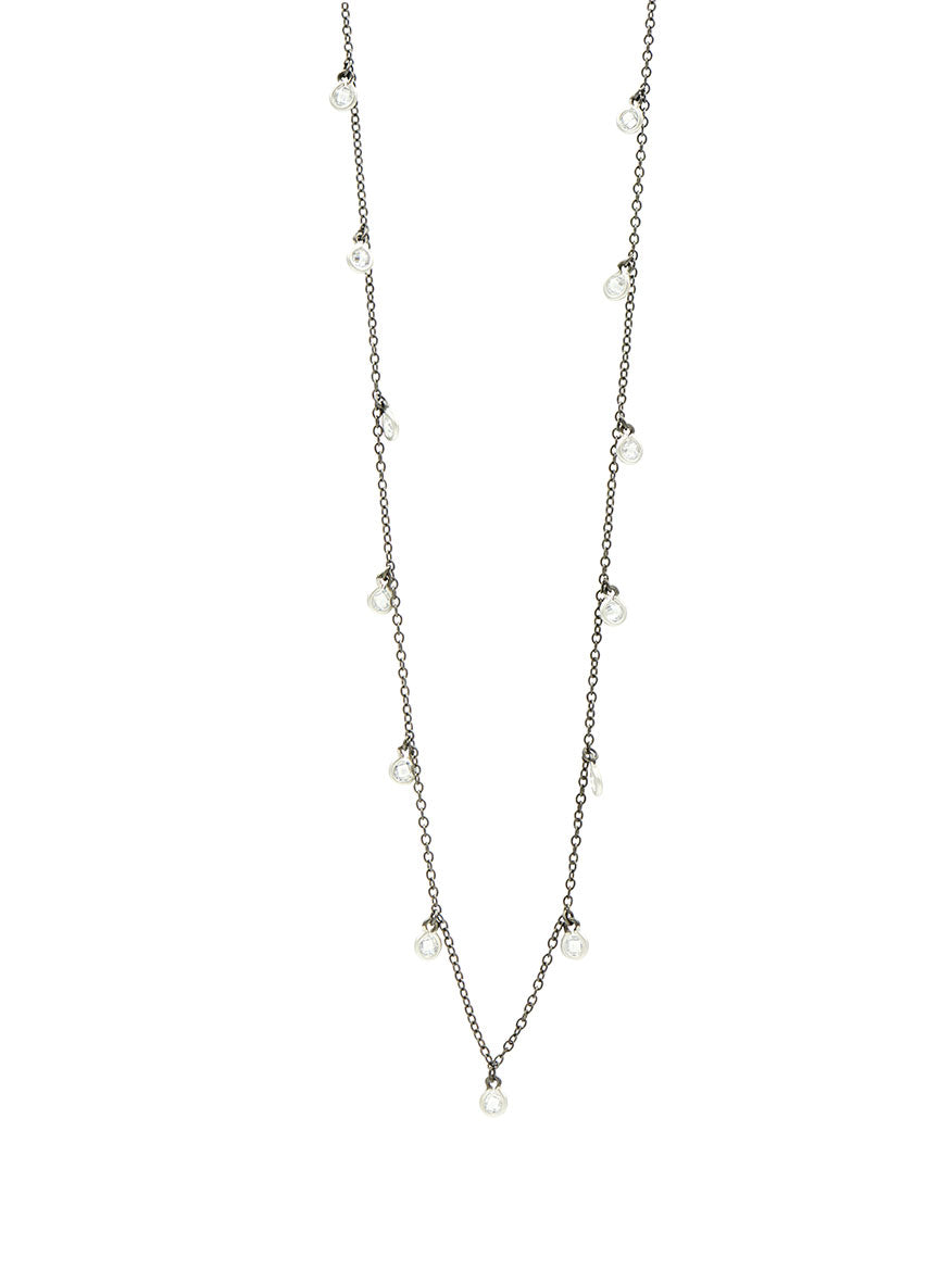 Freida Rothman Bezel Droplet Strand Necklace in Silver & Black