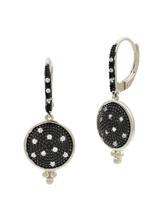 Freida Rothman Pavé Disc Lever Back Earrings in Silver & Black
