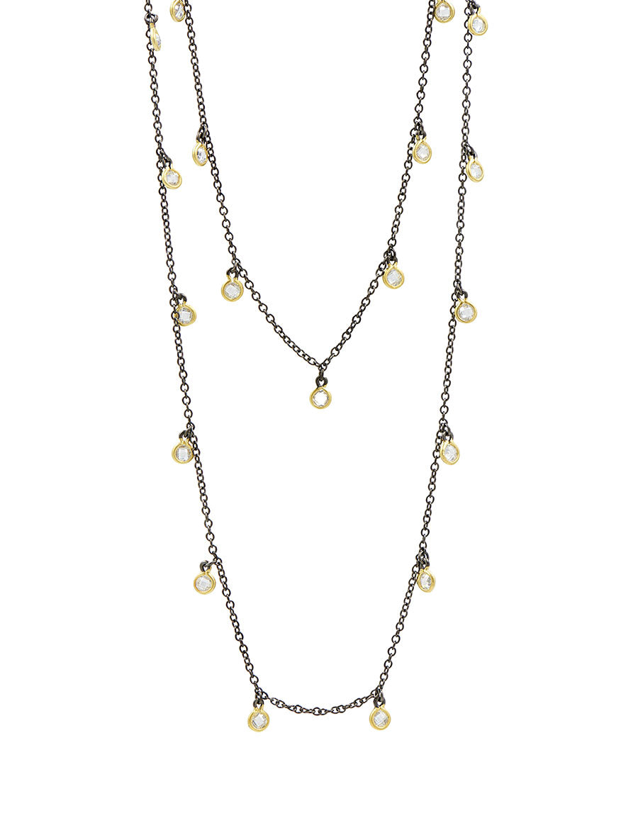 Freida Rothman Bezel Droplet Strand Necklace in Gold & Black