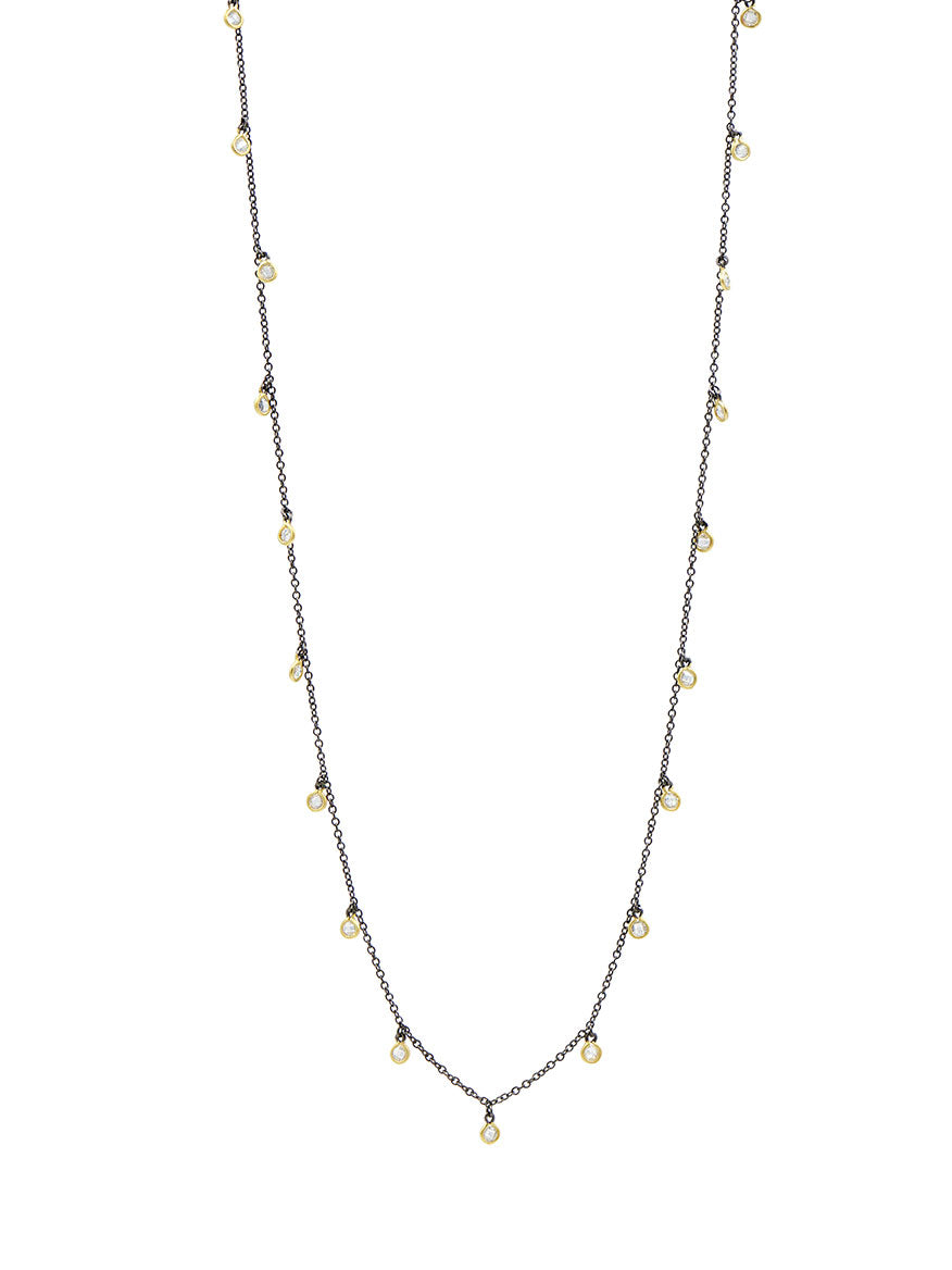 Freida Rothman Bezel Droplet Strand Necklace in Gold & Black