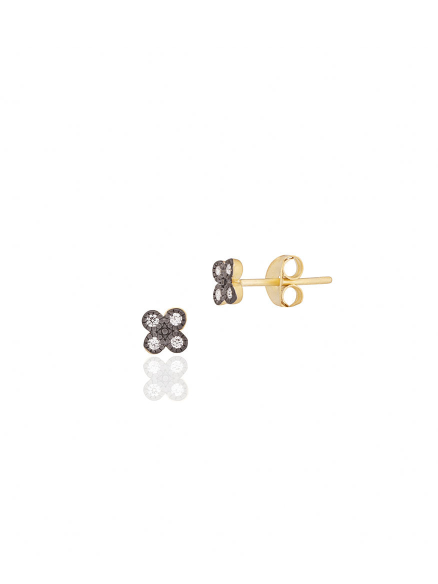 Freida Rothman Tiny Clover Stud Earrings in Gold & Black