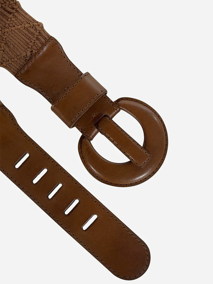 Gavazzeni Naxos Saddle Elastic Belt with a circular buckle and knit detailing.