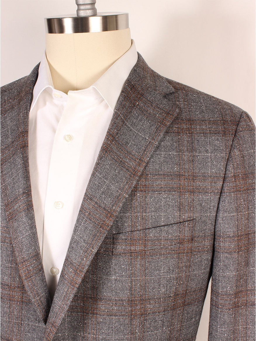 A FINAL SALE Heritage Gold Autumn Blend Sport Jacket in Grey & Brown Plaid on a mannequin dummy.
