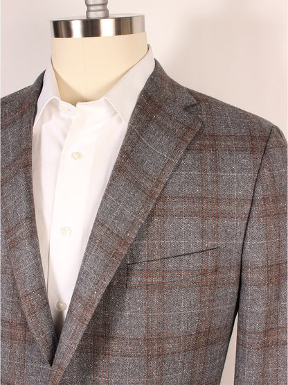 A FINAL SALE Heritage Gold Autumn Blend Sport Jacket in Grey & Brown Plaid on a mannequin dummy.