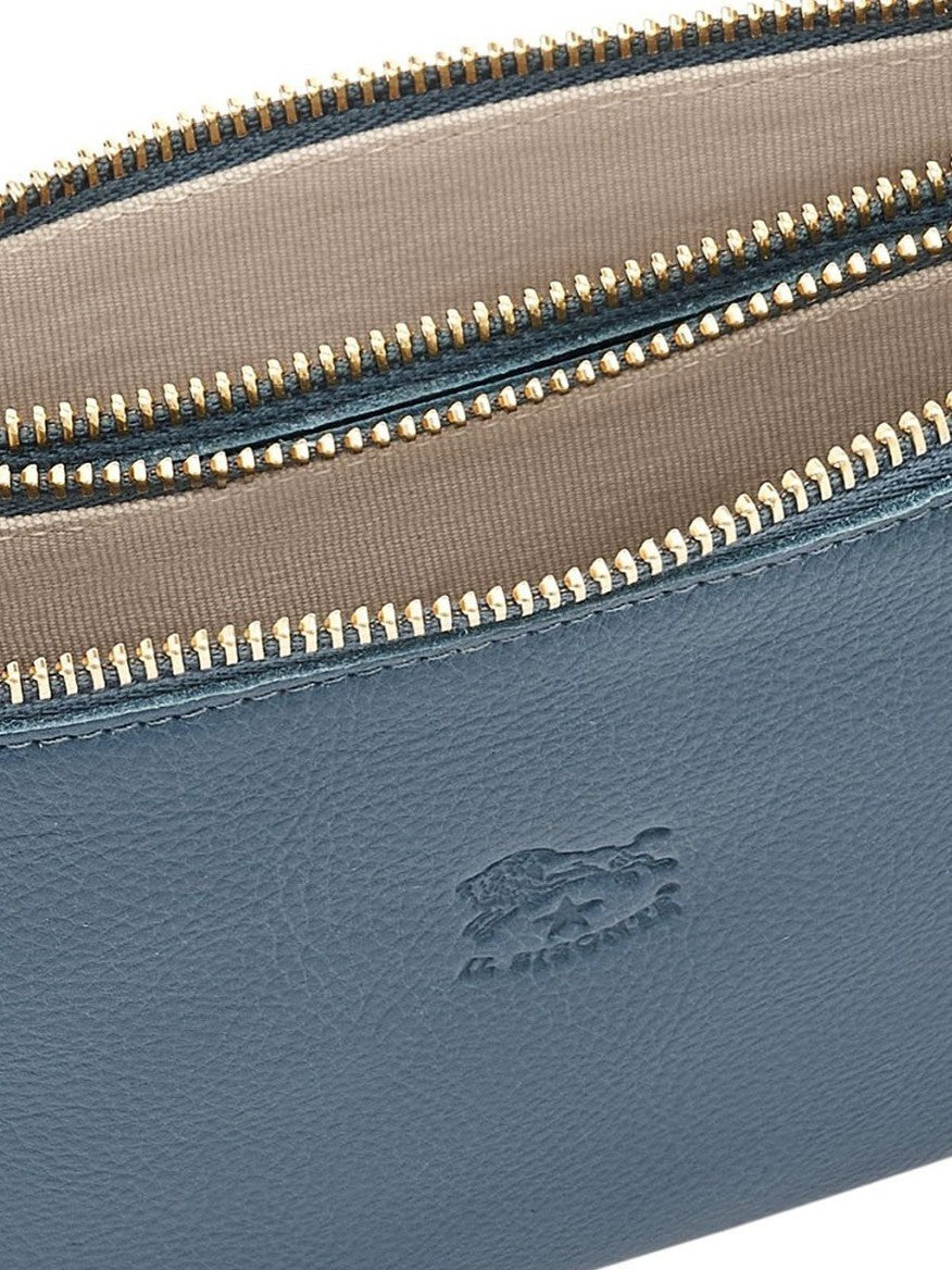 Il Bisonte Giulia Clutch Bag in Blue Denim Cowhide Leather