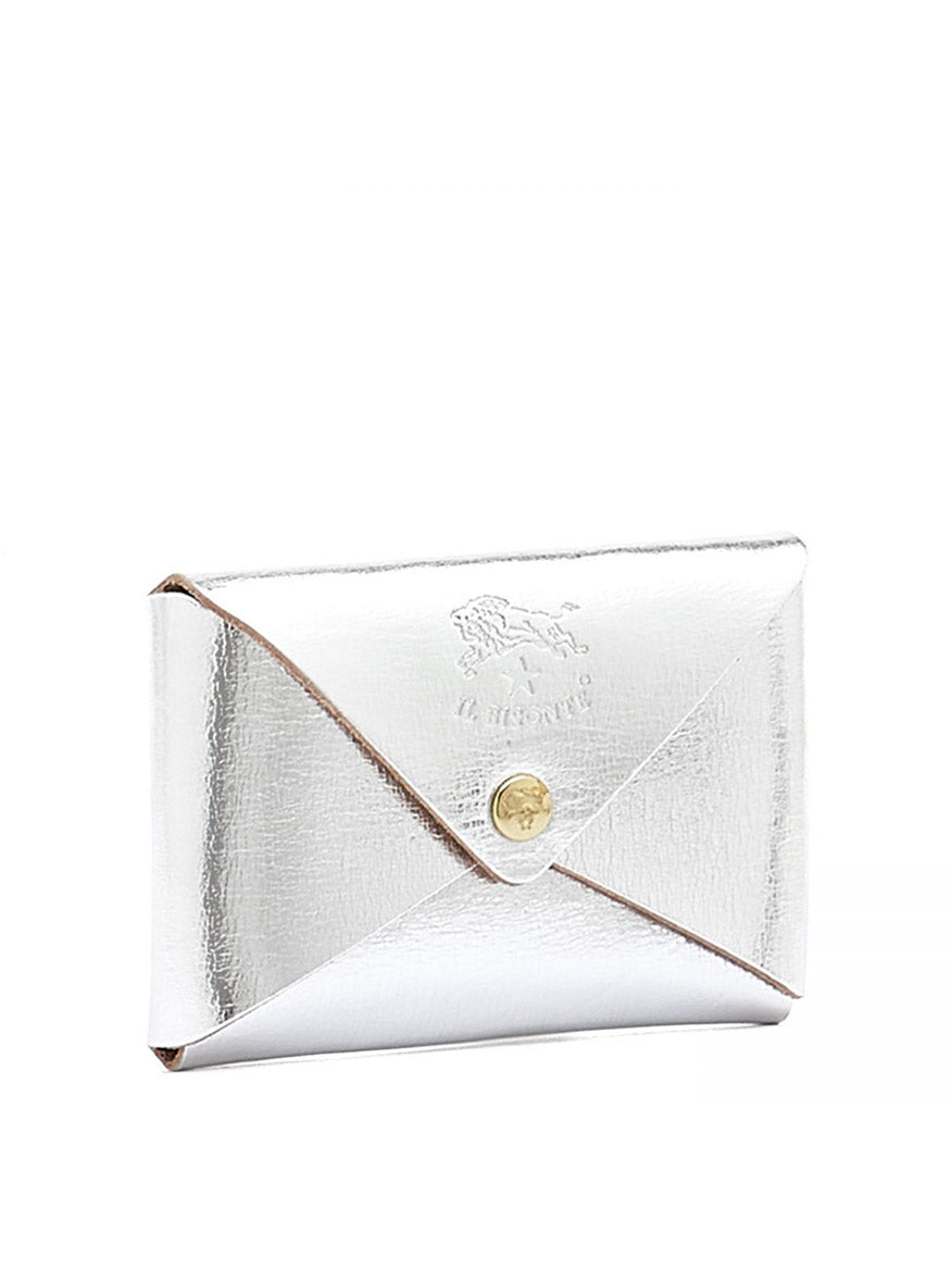 Il Bisonte Sovana Card Case in Metallic Silver Leather