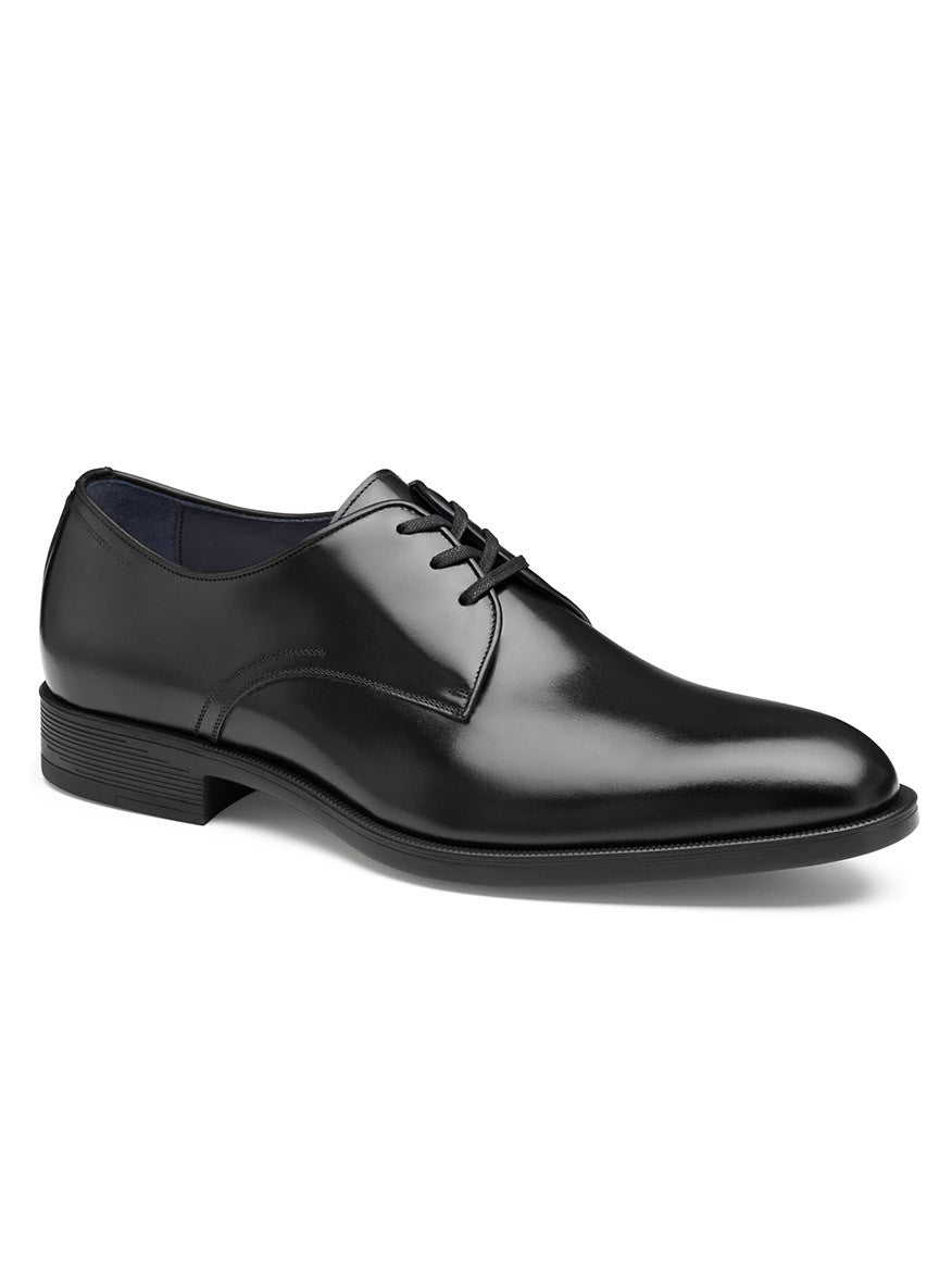 J & M Collection Flynch Plain Toe men's black Italian calfskin derby shoes on a white background.
