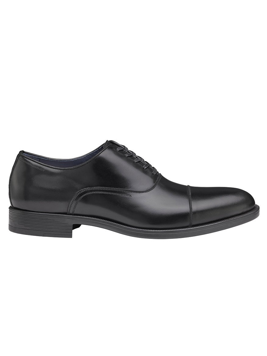 The J & M Collection Flynch Cap Toe in Black Italian Calfskin men's oxford shoe from Italy on a white background.