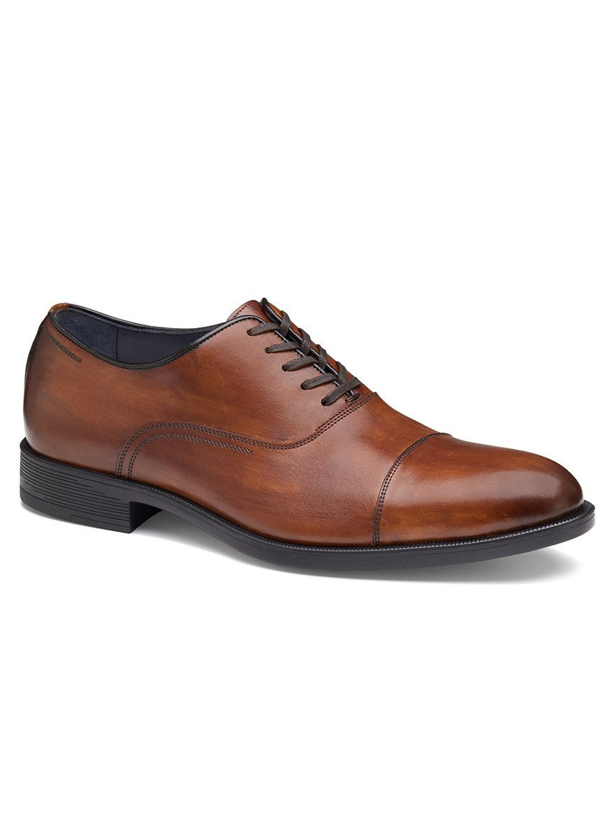 J & M Collection Flynch Cap Toe in Tan Italian Calfskin dress shoe with laces on a white background.