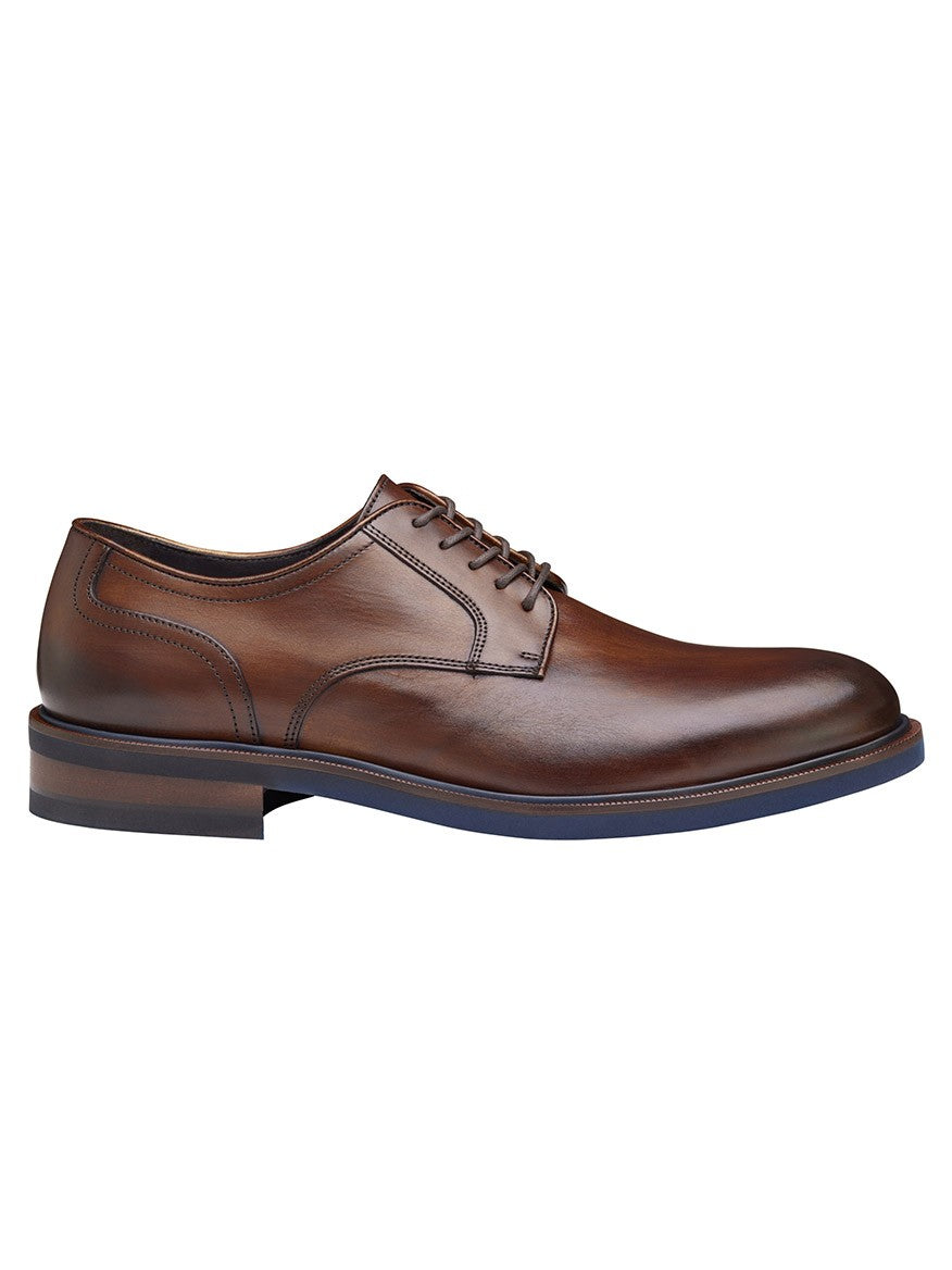 A J & M Collection Hartley Plain Toe in Brown Italian Calfskin men's derby shoe on a white background.