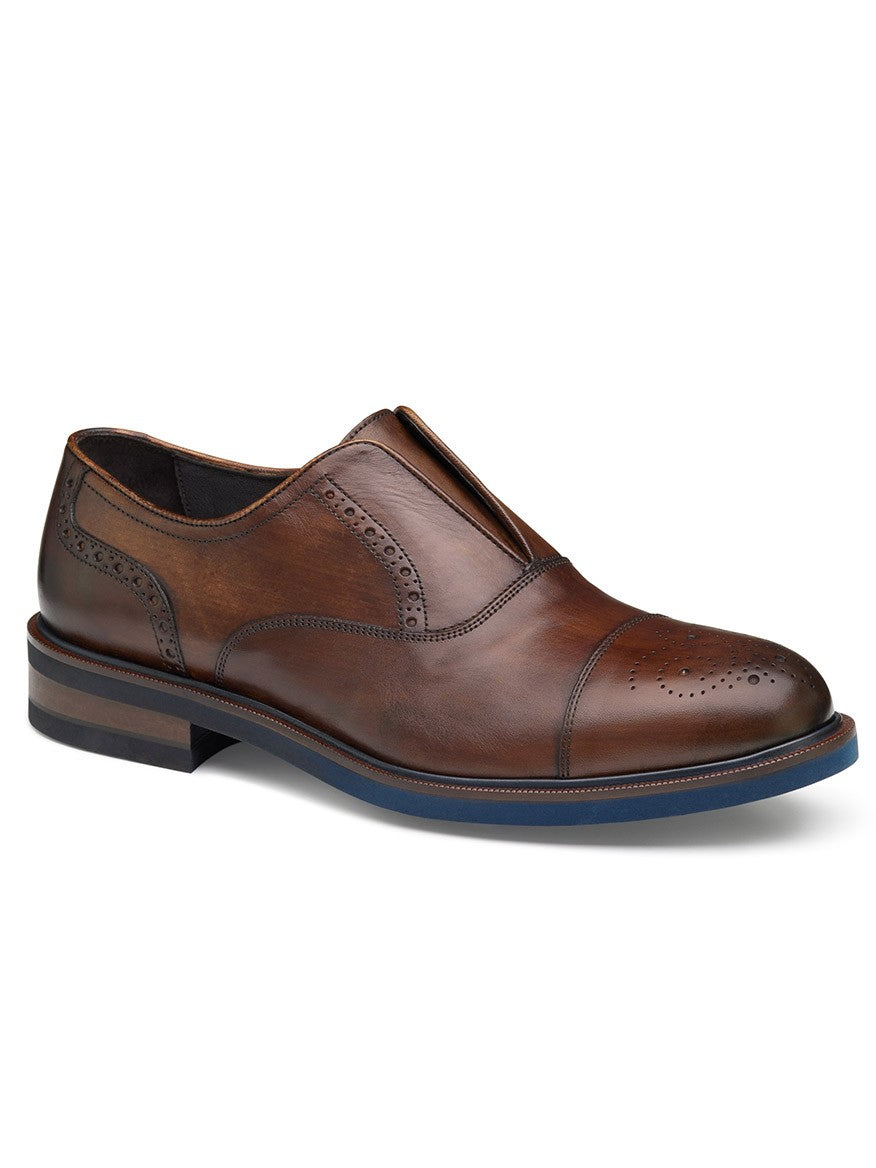 J & M Collection Hartley Laceless Cap Toe in Brown Italian Calfskin