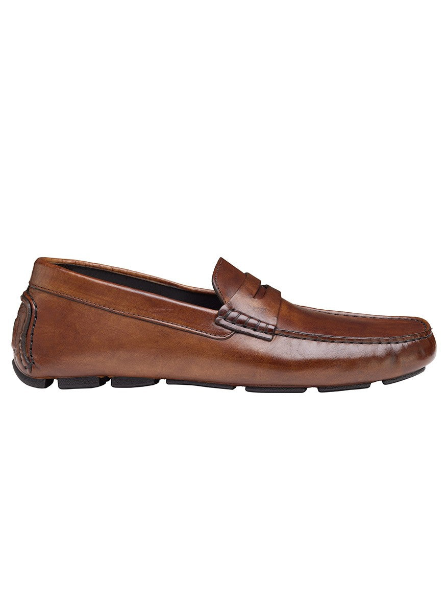 Men's J & M Collection Dayton Penny in Brown Italian Calfskin loafer on a white background.