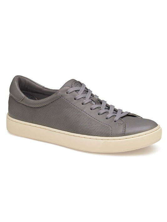 A J & M Collection Kempton Lace-To-Toe in Grey Sheepskin men's sneaker with laces and a white sole providing cushioning for ultimate comfort.