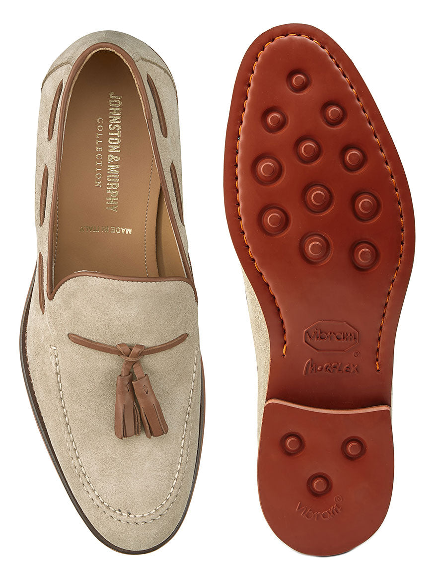 J & M Collection Ashford Tassel Loafer in Taupe Italian Suede