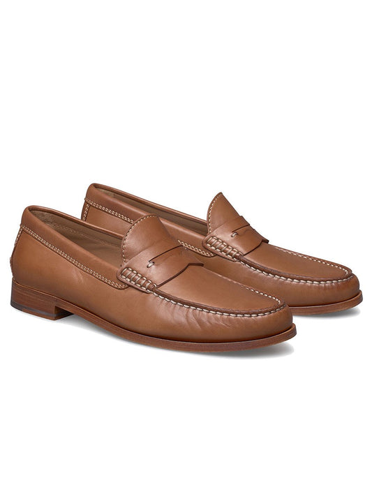 A J & M Collection Baldwin Penny in Cognac Sheepskin leather moccasin.