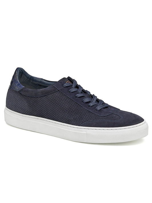 J & M Collection Jake Perfed U-Throat in Navy Italian Suede sneakers with white soles, made in Italy.