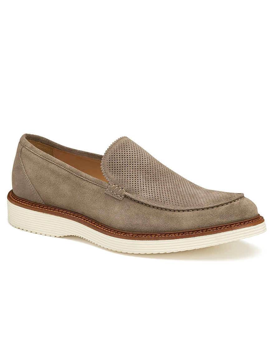 J & M Collection Jameson Perfed Venetian in Taupe Italian Suede