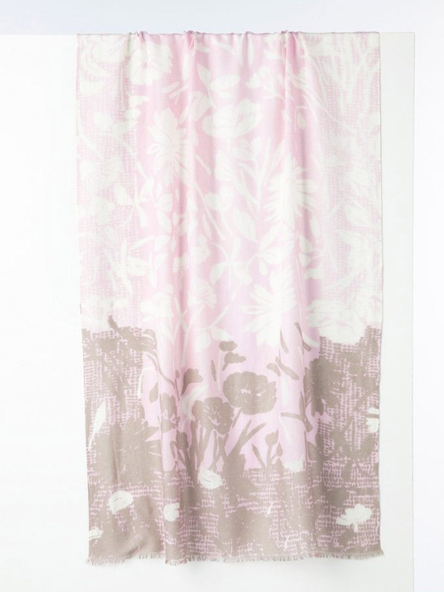 Pastel pink and gray Kinross Dotted Daisies Print Scarf in Quartz Multi against a white background.