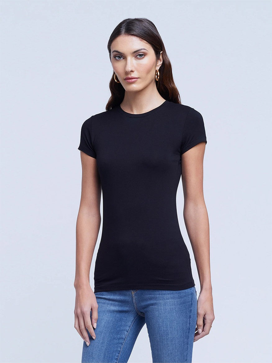 L'Agence Ressi Short Sleeve Crew in Black
