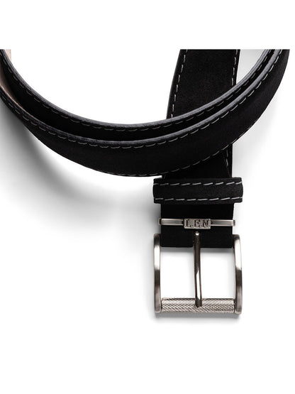 LEN Belts Italian Suede in Black with Grey Stitch
