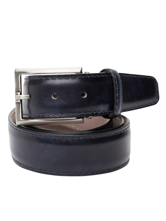 LEN Belts Italian Marbled Calf Belt in Navy with Tonal Stitch