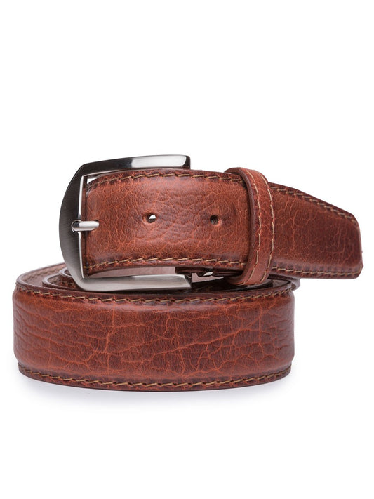LEN Belts American Bison Belt in Cognac with Cognac Edge & Stitching