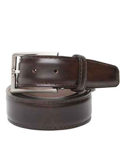 LEN Belts Italian Marbled Calf Belt in Espresso with Tonal Stitching
