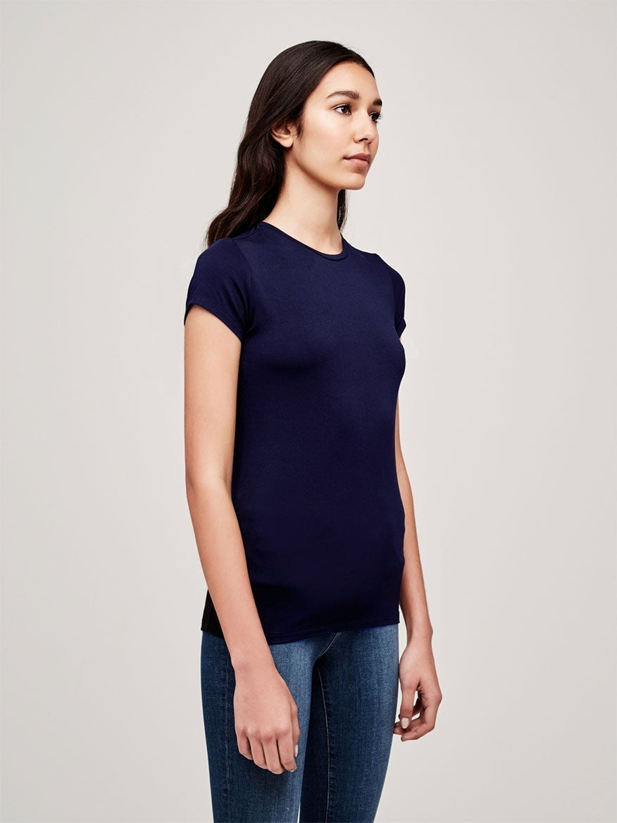 L'Agence Ressi Short Sleeve Crew in Navy