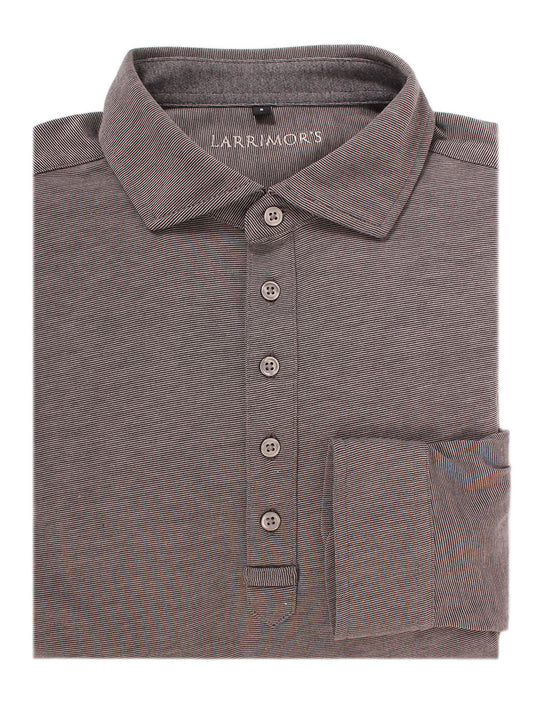 Larrimor's Essential Performance Cotton Long Sleeve Polo Sport Fit in Black Heather Charcoal