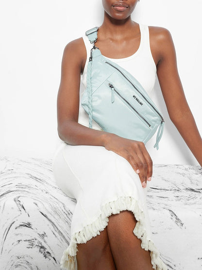 MZ Wallace Bowery Sling in Silver Blue Bedford