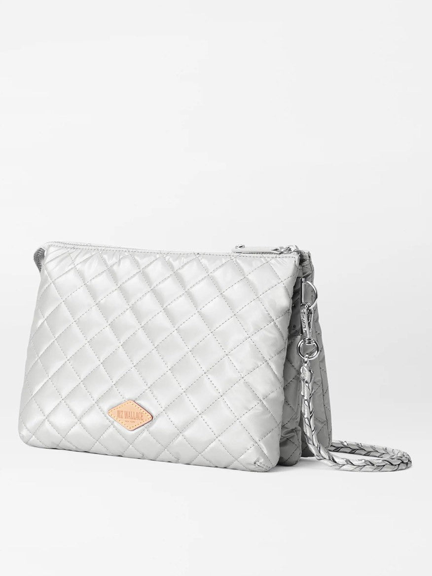 MZ Wallace Large Crosby Pippa in Oyster Metallic Oxford