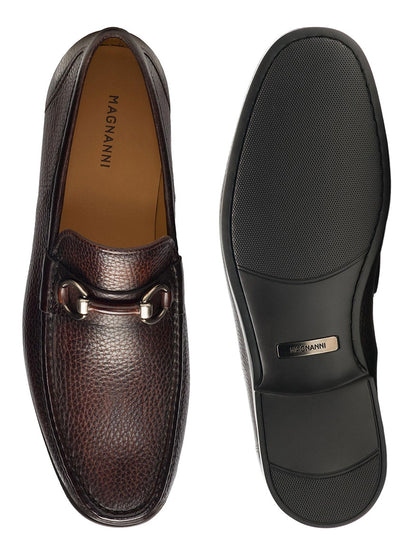 A pair of Magnanni Blas III in Brown bit loafers with a leather sole and moccasin toe design.