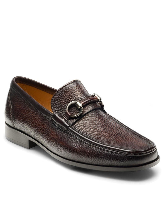 A men's Magnanni Blas III in Brown leather loafer with a bit loafer design and a metal buckle.
