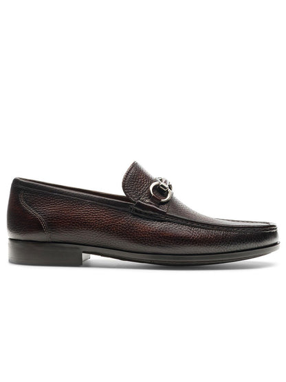 A men's Magnanni Blas III brown loafer with a metal buckle and cushioned rubber sole.