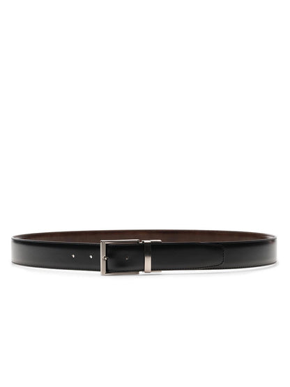 Magnanni Lados Belt in Black/Brown Reversible, made in Spain, crafted from black calfskin leather, on a white background.