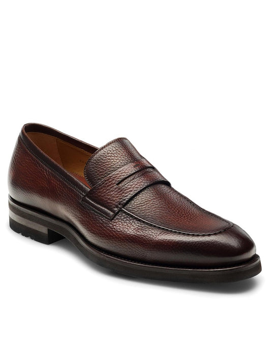 The Magnanni Matlin III in Midbrown, a men's brown leather penny loafer on a white background.
