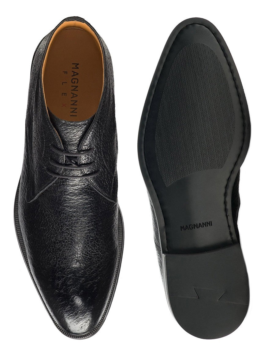 A pair of Magnanni Tacna in Black peccary leather lace up shoes.