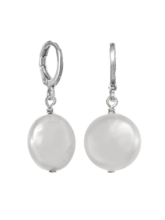 Margo Morrison White Freshwater Coin Pearl Earrings in Silver
