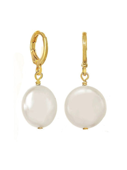 Margo Morrison White Freshwater Coin Pearl Earrings in Gold