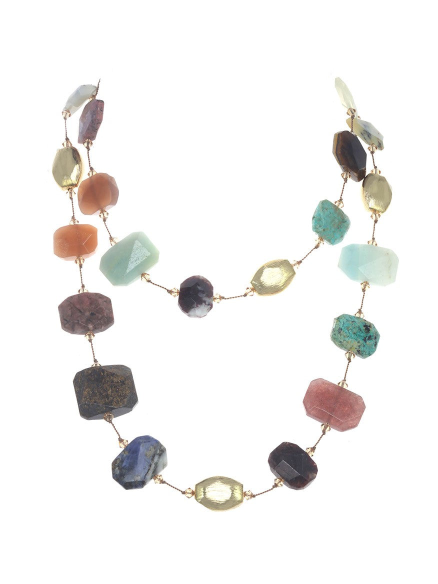 Margo Morrison Natural Multi-Stone Necklace with Gold Vermeil Beads