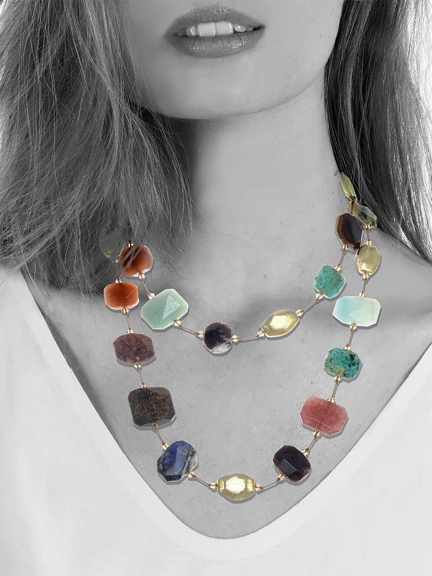 Margo Morrison Natural Multi-Stone Necklace with Gold Vermeil Beads